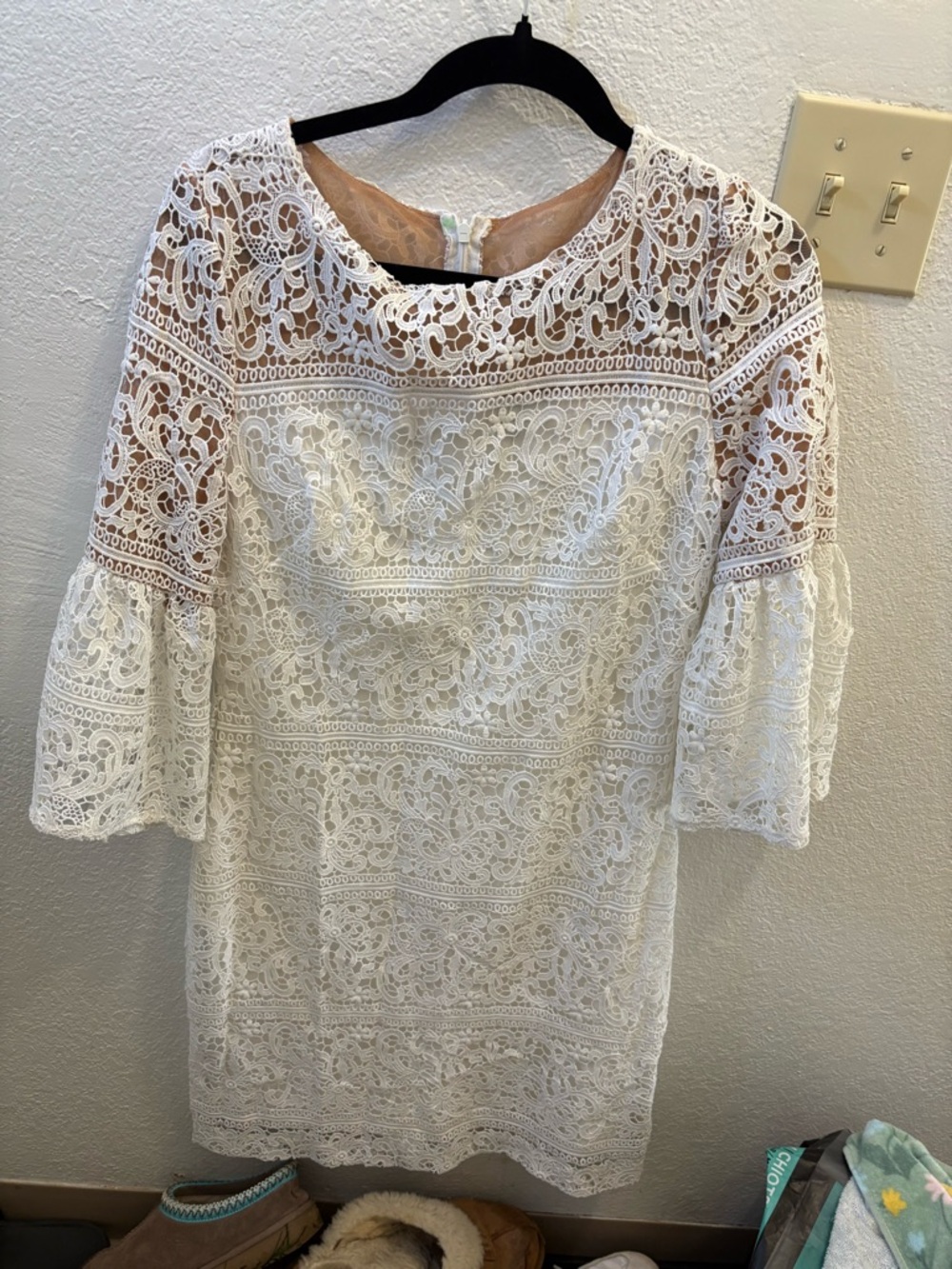 Ralph Lauren White Lace Bell-Sleeve Shift Dress